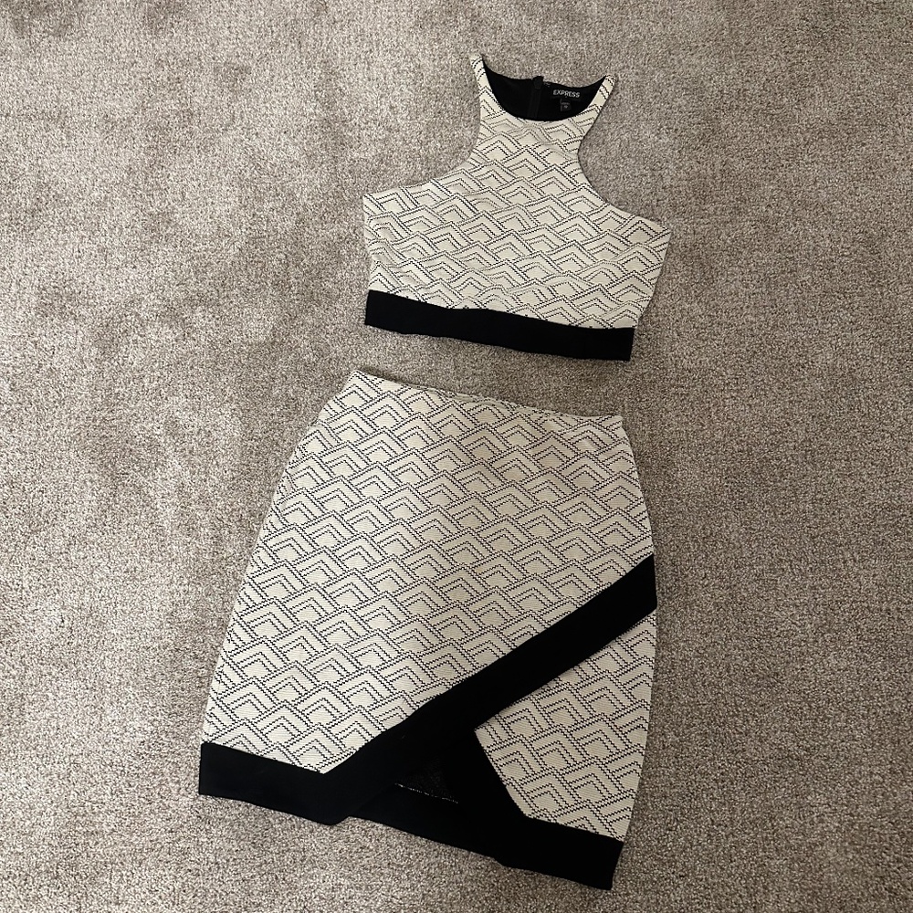 Black and white skirt set